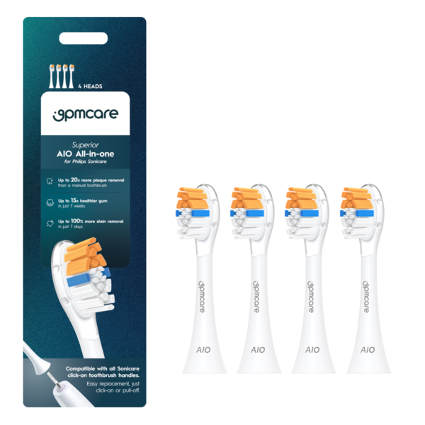 9pmcare AIO All-in-One Replacement Brush Heads for Philips Sonicare – Pack of 4